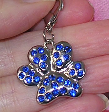 Collar charm paw blue 1 inch size Bling 