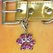 Paw Collar Charm fuschia Austrian crystals one inch diameter