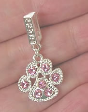 paw charm rhinestones pink, red, blue