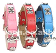 Dog Collars in pink, blue or red with silver bone charm decorations 